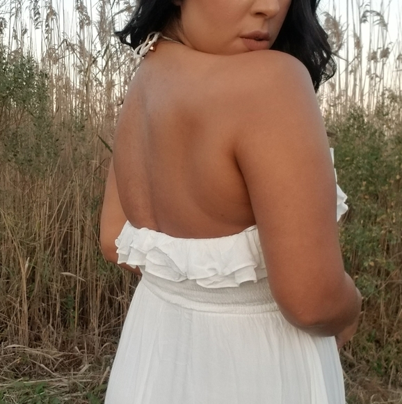 DOVES AND ROSES WHITE RUFFLE SMOCKED MIDI DRESS - Picture 7 of 16